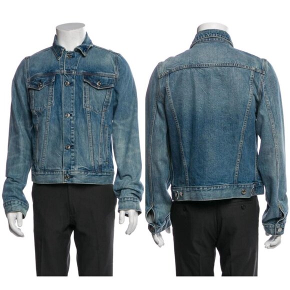 Helmut Lang Square Shoulder, Creased Vintage Denim Trucker Jacket Women's. Sz M - Picture 1 of 10